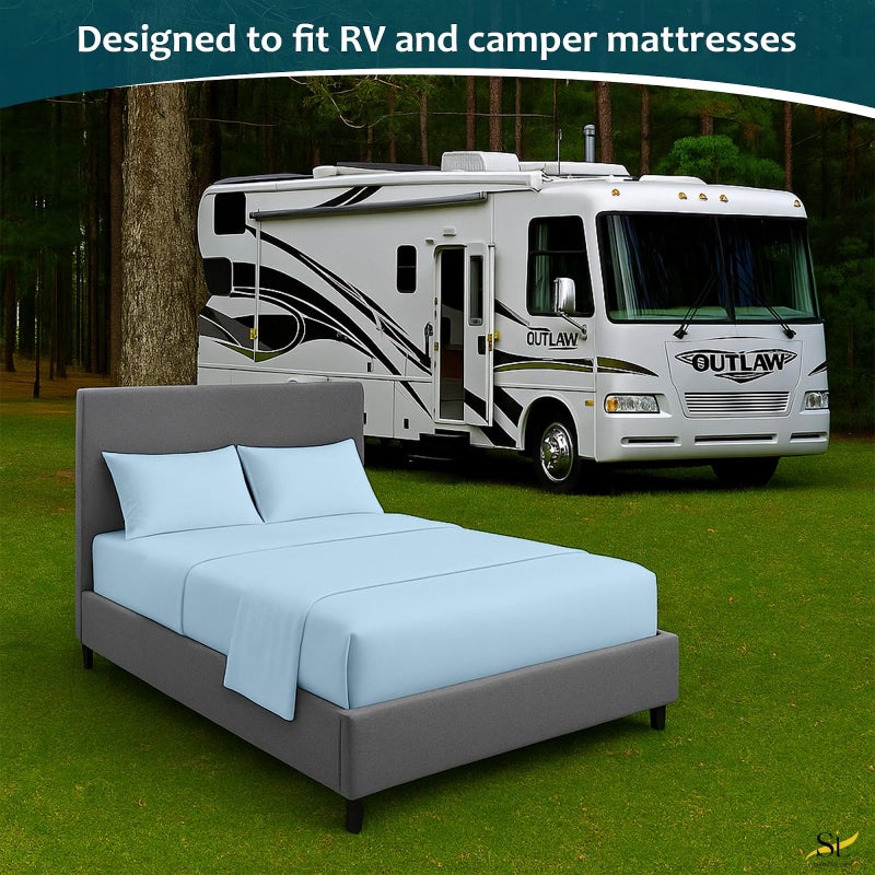 Shreem Linen Luxury 4 Piece Microfiber RV Sheet Set, Deep Pocket Fits Up to 10 inch, Soft, Wrinkle-Resistant, Camper, Travel Trailer Bedding, 3/4 Full Bunk 48x75, Light Blue - Image 2